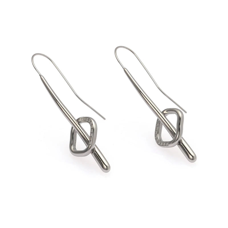 Gold Twisted Wave Wire Pearl Drop Earrings - Sculptural S-Curve Dangles - Gold