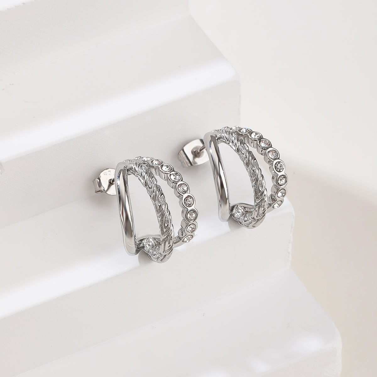 Silver Cubic Zirconia Pave Huggie Hoop Earrings - Sparkling Everyday Hoops
