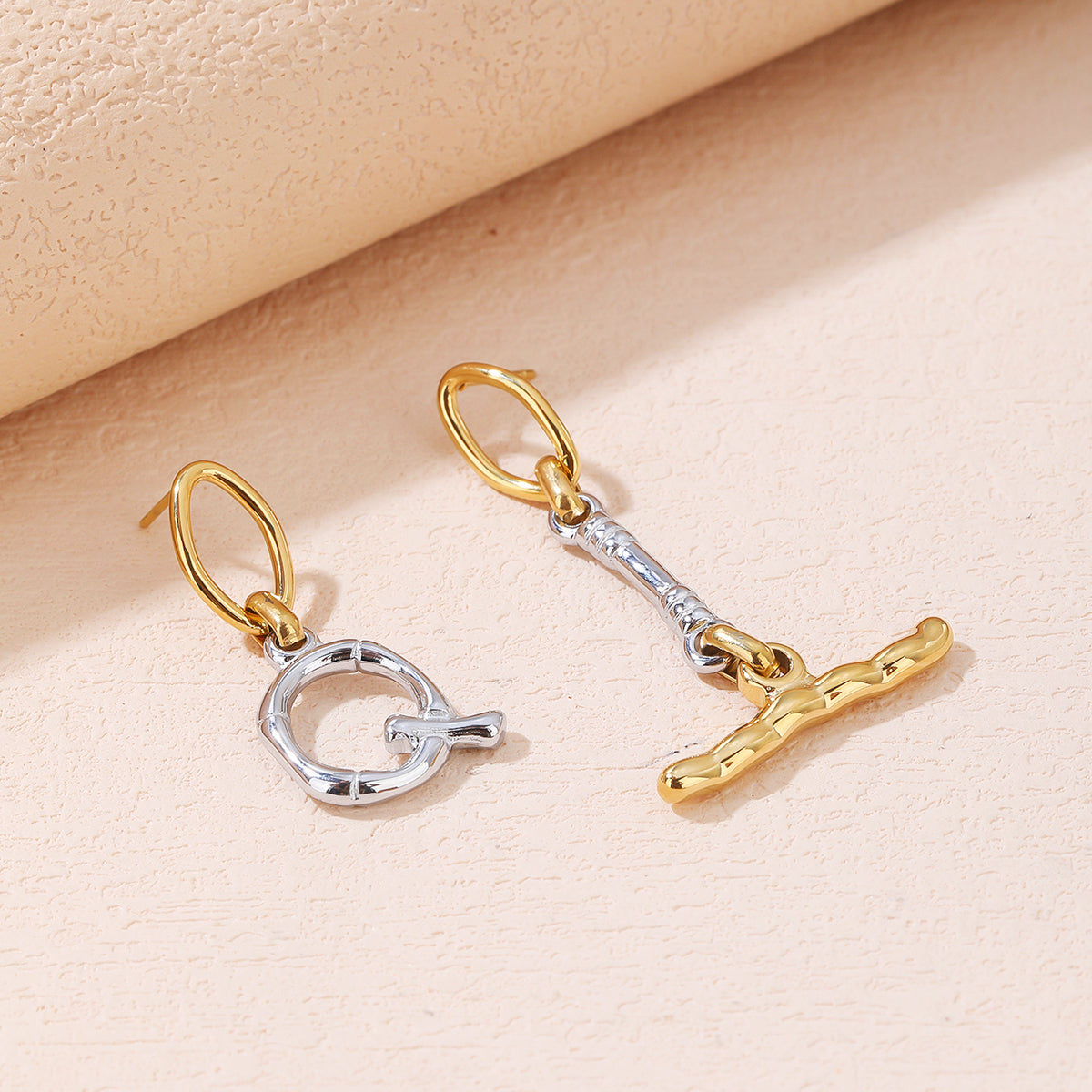 Two-Tone Gold and Silver Mismatched Chain Link Drop Earrings - Modern Mixed-Metal Dangles