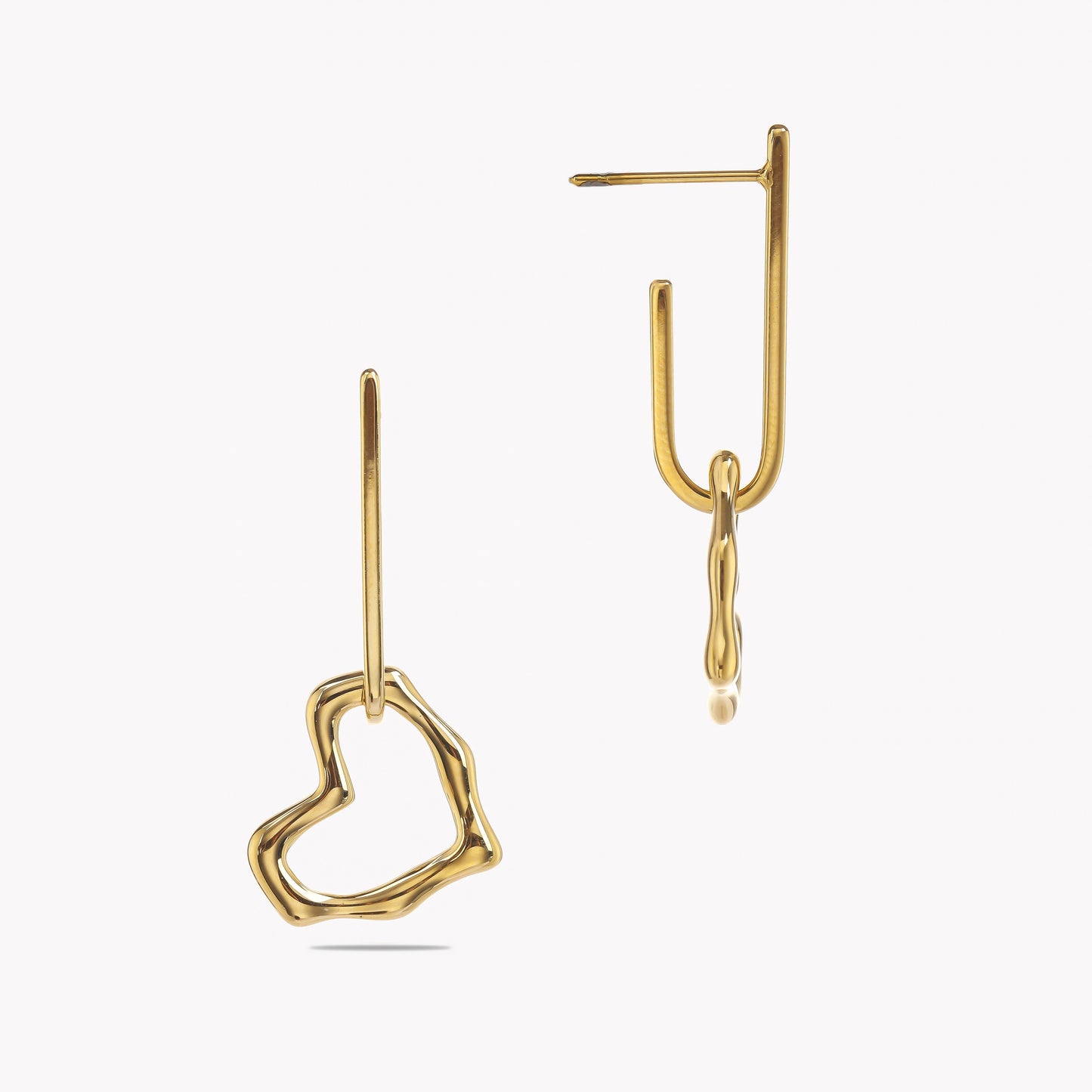 Gold Organic Open Heart Outline Drop Earrings - Needle Bar Sculptural Dangles