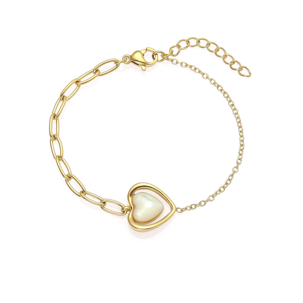 Gold Bangle Bracelet with Blue Heart-Shaped Stone - Solitaire Crystal Cuff