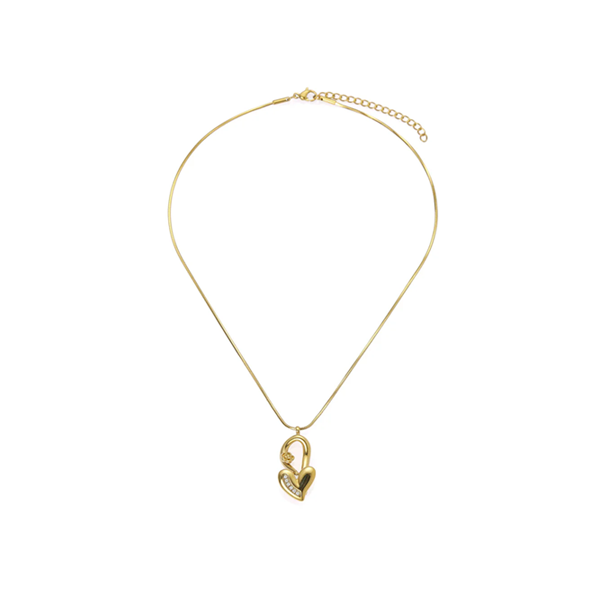 Gold Sculpted Ribbed Heart Pendant Necklace - Textured Statement Chain