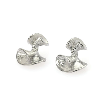 Twisted Ribbon Sculptural Stud Earrings - Folded Metal Origami Design - Silver