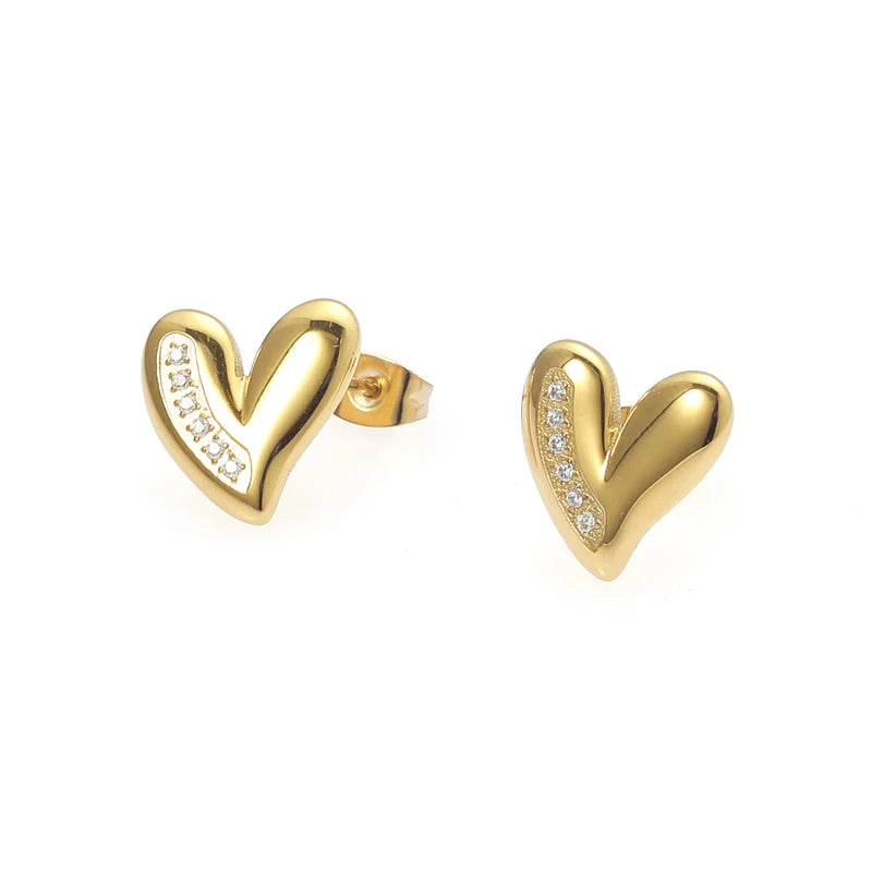 Puffy Heart Pave Crystal Stud Earrings - Sculptural Love Heart with Sparkle Accent