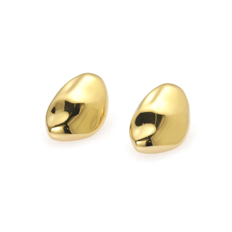 Organic Pebble Shape Stud Earrings - Mirror-Polished Sculptural Pebble Studs - Silver