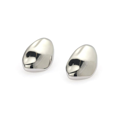 Organic Pebble Shape Stud Earrings - Mirror-Polished Sculptural Pebble Studs - Gold