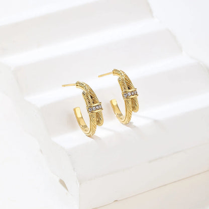 Gold and Silver Twisted Rope Cubic Zirconia Hinged Hoop Earrings - Two-Tone Mixed-Metal Hoops - Silver