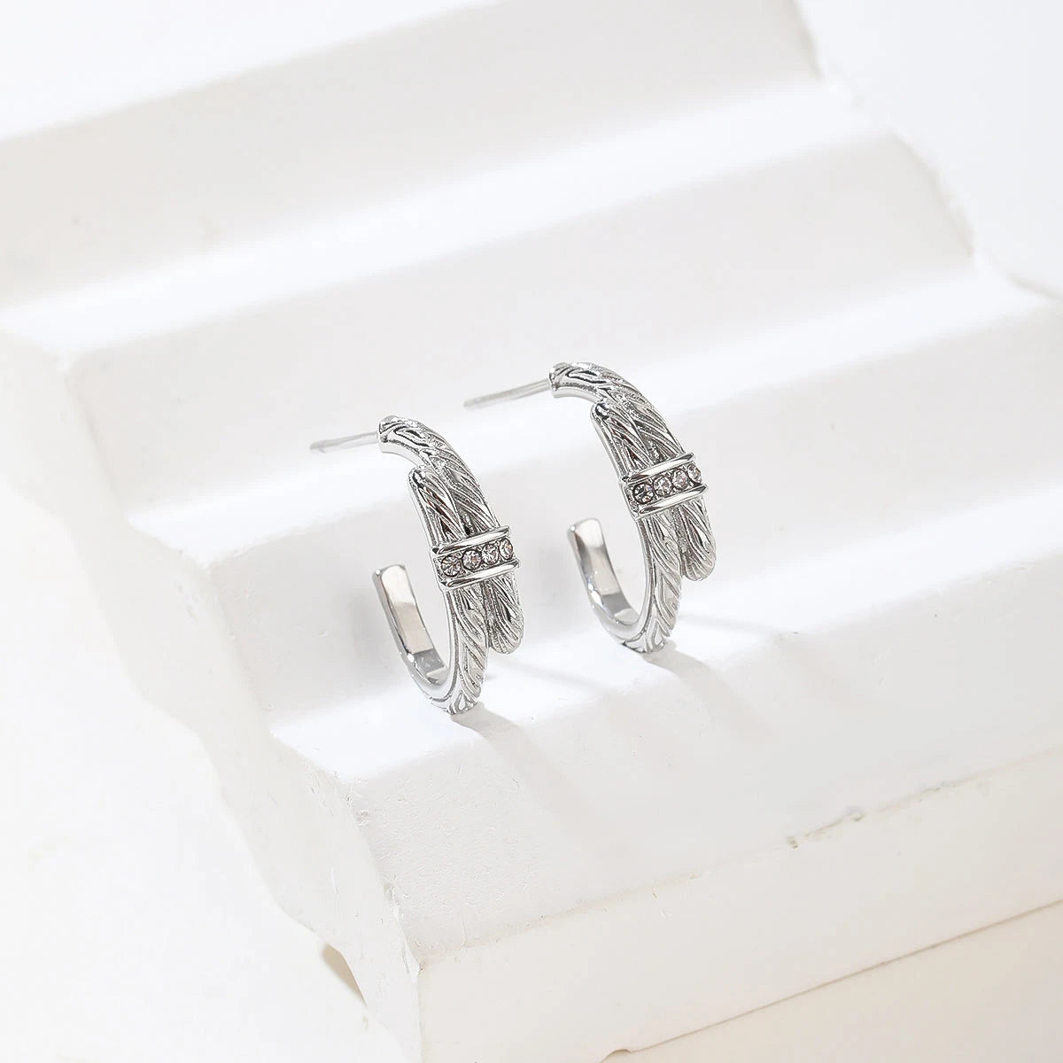 Gold and Silver Twisted Rope Cubic Zirconia Hinged Earrings