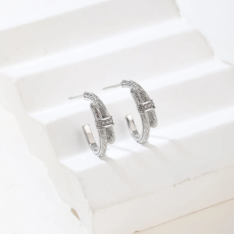 Gold and Silver Twisted Rope Cubic Zirconia Hinged Earrings