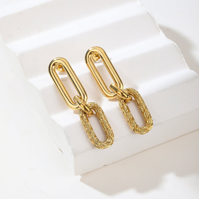 Gold Chain Link Earrings Bracelet and Necklace Set - Sculpted Link Jewelry Trio