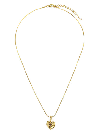 Gold Puffy Heart Pendant Necklace - Sculpted 3D Heart Statement Chain