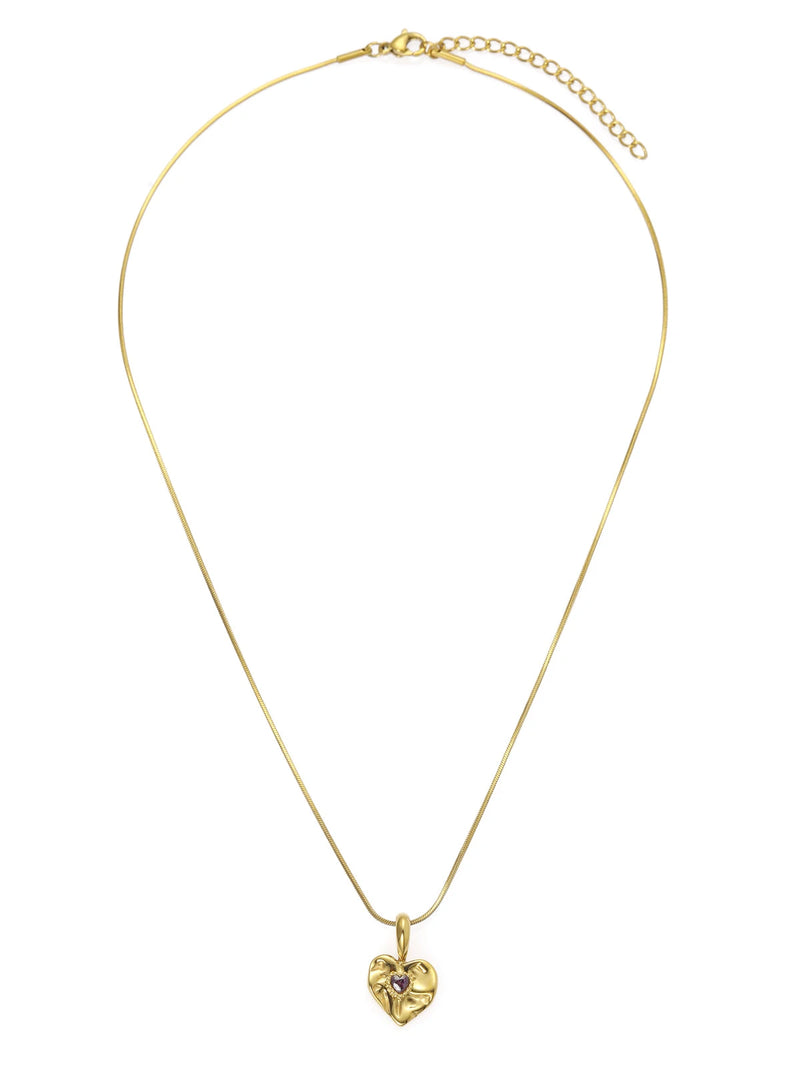 Gold Puffy Heart Pendant Necklace - Sculpted 3D Heart Statement Chain