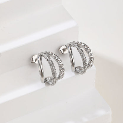 Silver Cubic Zirconia Pave Huggie Hoop Earrings - Sparkling Everyday Hoops