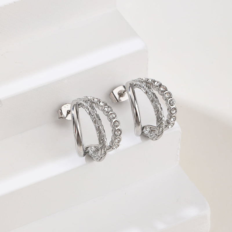 Silver Cubic Zirconia Pave Huggie Hoop Earrings - Sparkling Everyday Hoops