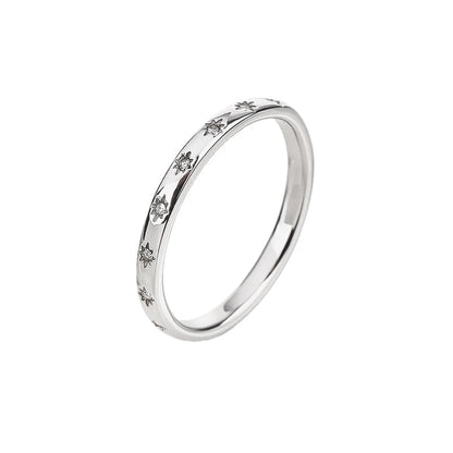 Silver Sculpted Star Band Ring - Celestial Stackable Statement Ring