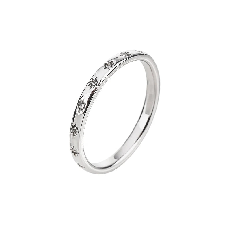 Silver Sculpted Star Band Ring - Celestial Stackable Statement Ring