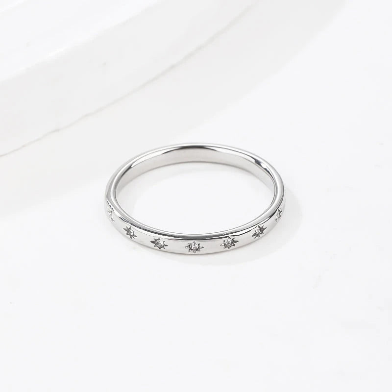 Silver Sculpted Star Band Ring - Celestial Stackable Statement Ring