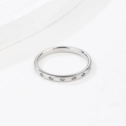 Silver Sculpted Star Band Ring - Celestial Stackable Statement Ring