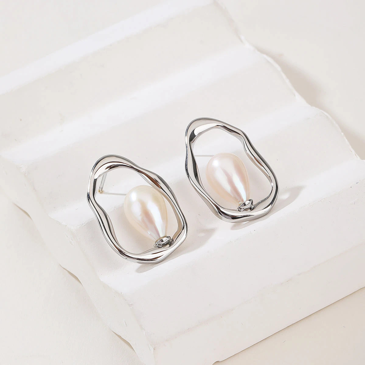 Silver Pearl Drop Earrings and Pendant Necklace Set - Elegant Bridal-Inspired Jewelry Duo