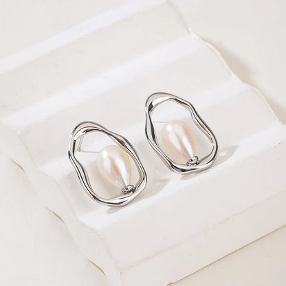 Silver Pearl Drop Earrings and Pendant Necklace Set - Elegant Bridal-Inspired Jewelry Duo