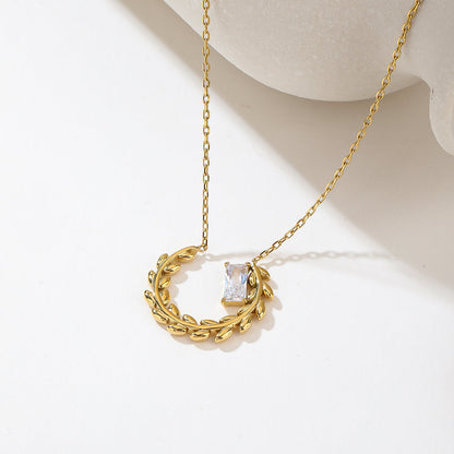 Gold Leaf Wreath Earrings and Pendant Necklace Set - Sculpted Botanical Jewelry