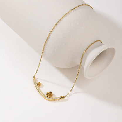 Gold Sculpted Rose Stud Earrings and Pendant Necklace Set - Romantic Floral Jewelry Duo
