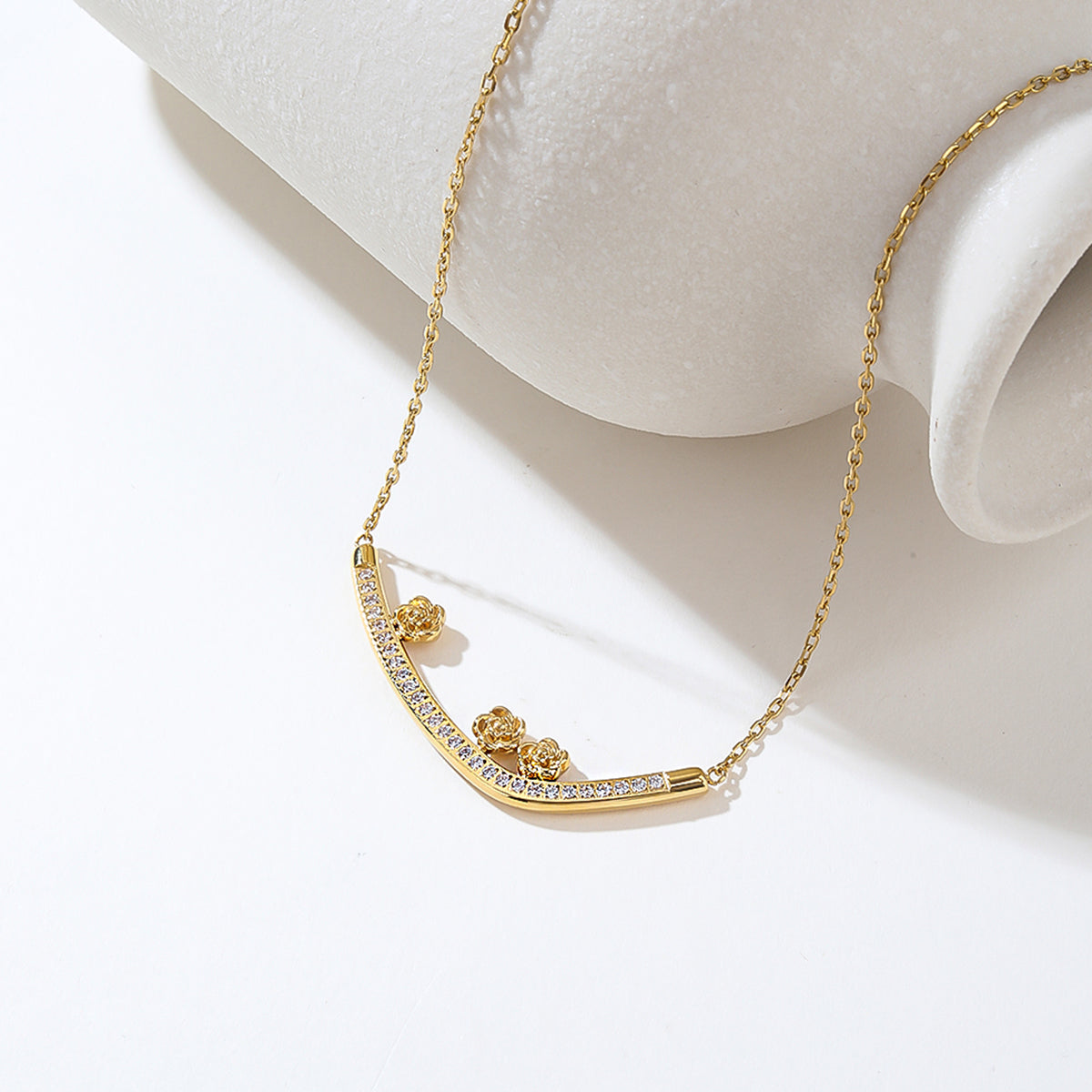 Gold Sculpted Rose Vine Drop Earrings and Pendant Necklace Set - Romantic Floral Jewelry Duo