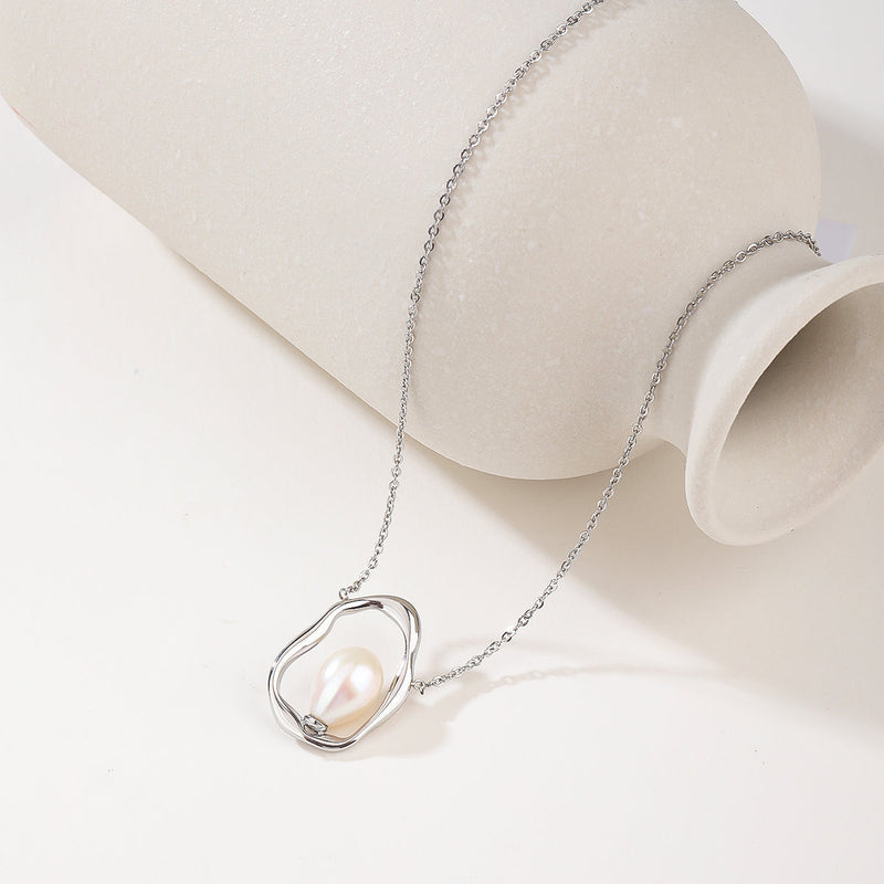 Silver Pearl Pendant Necklace - Lustrous Bridal-Inspired Statement Chain