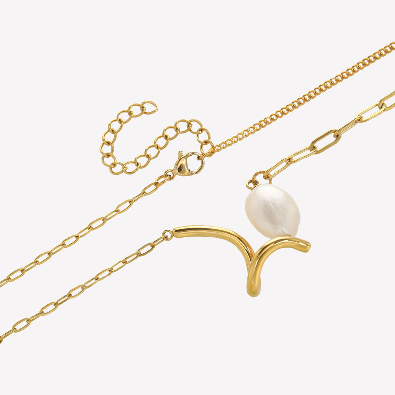 Gold Chain Necklace with Pink Crystal Stations - Sparkling Bezel Gemstone Chain