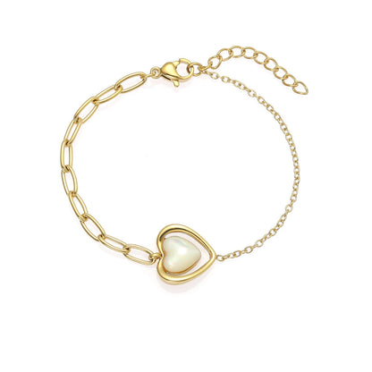 Gold Bangle Bracelet with Blue Heart-Shaped Stone - Solitaire Crystal Cuff