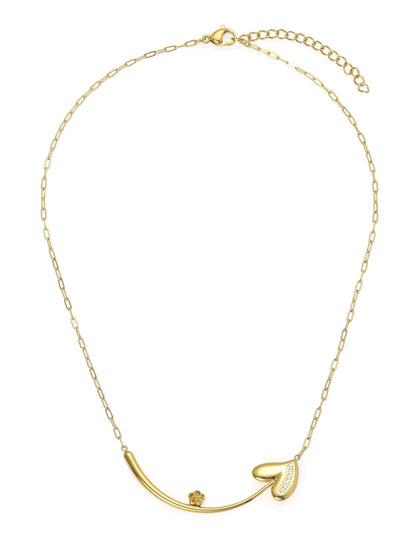 Silver Heart and Bar Pendant Necklace - Modern Minimalist Two-Stone Layering Chain