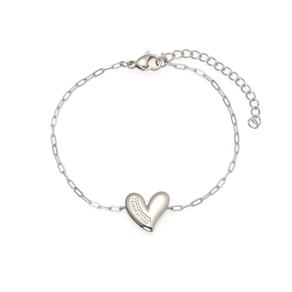 Gold Puffy Heart Bangle Bracelet with Sculpted 3D Heart Center - Modern Love Cuff