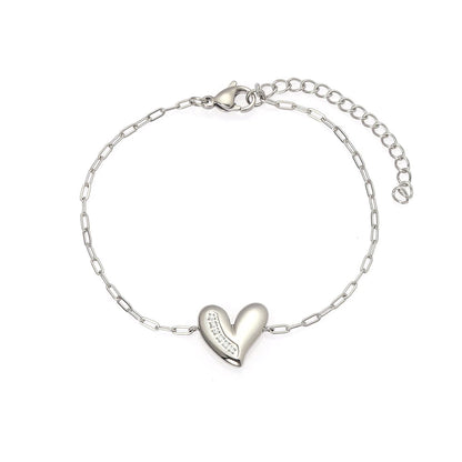 Gold Puffy Heart Bangle Bracelet with Sculpted 3D Heart Center - Modern Love Cuff