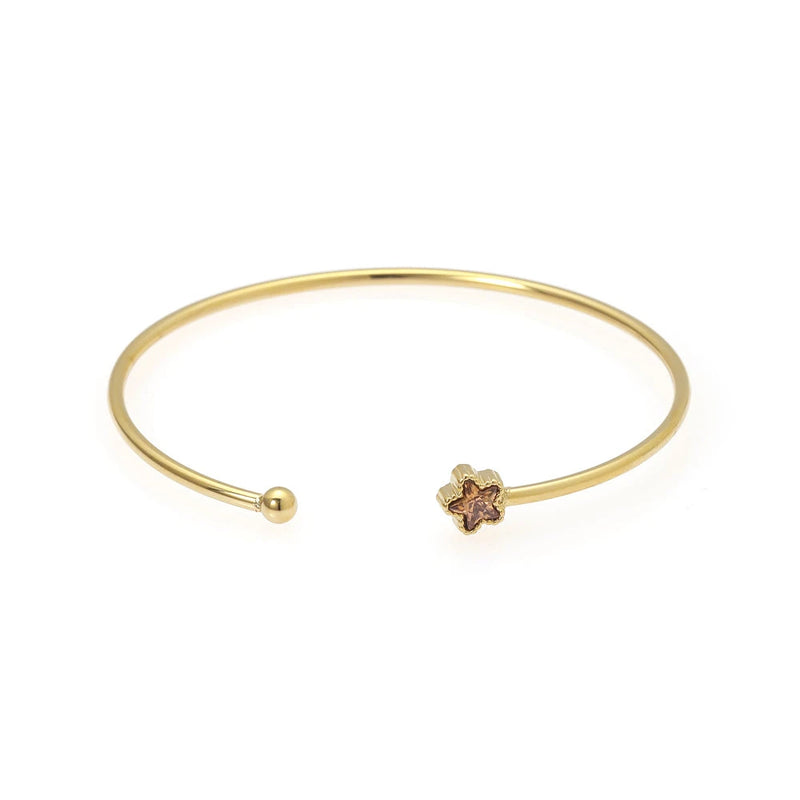 Gold Cuff Bracelet with Pink Crystal Flower Center - Sculpted Open Bangle