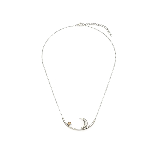 Silver Crescent Moon and Star Pendant Necklace - Celestial Layering Chain