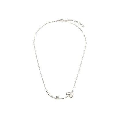 Silver Heart and Bar Pendant Necklace - Modern Minimalist Two-Stone Layering Chain
