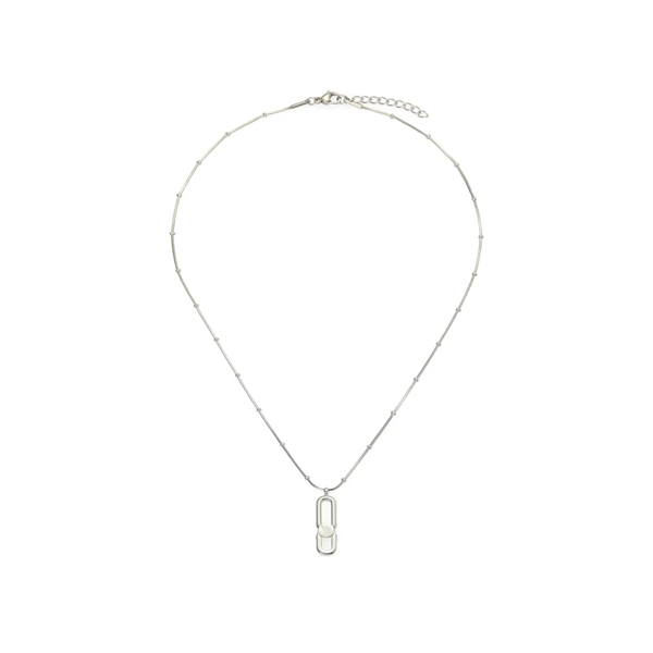 Silver Chain Necklace with Sculpted Paperclip Link Pendant - Modern Statement Chain