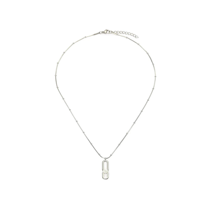 Silver Chain Necklace with Sculpted Paperclip Link Pendant - Modern Statement Chain