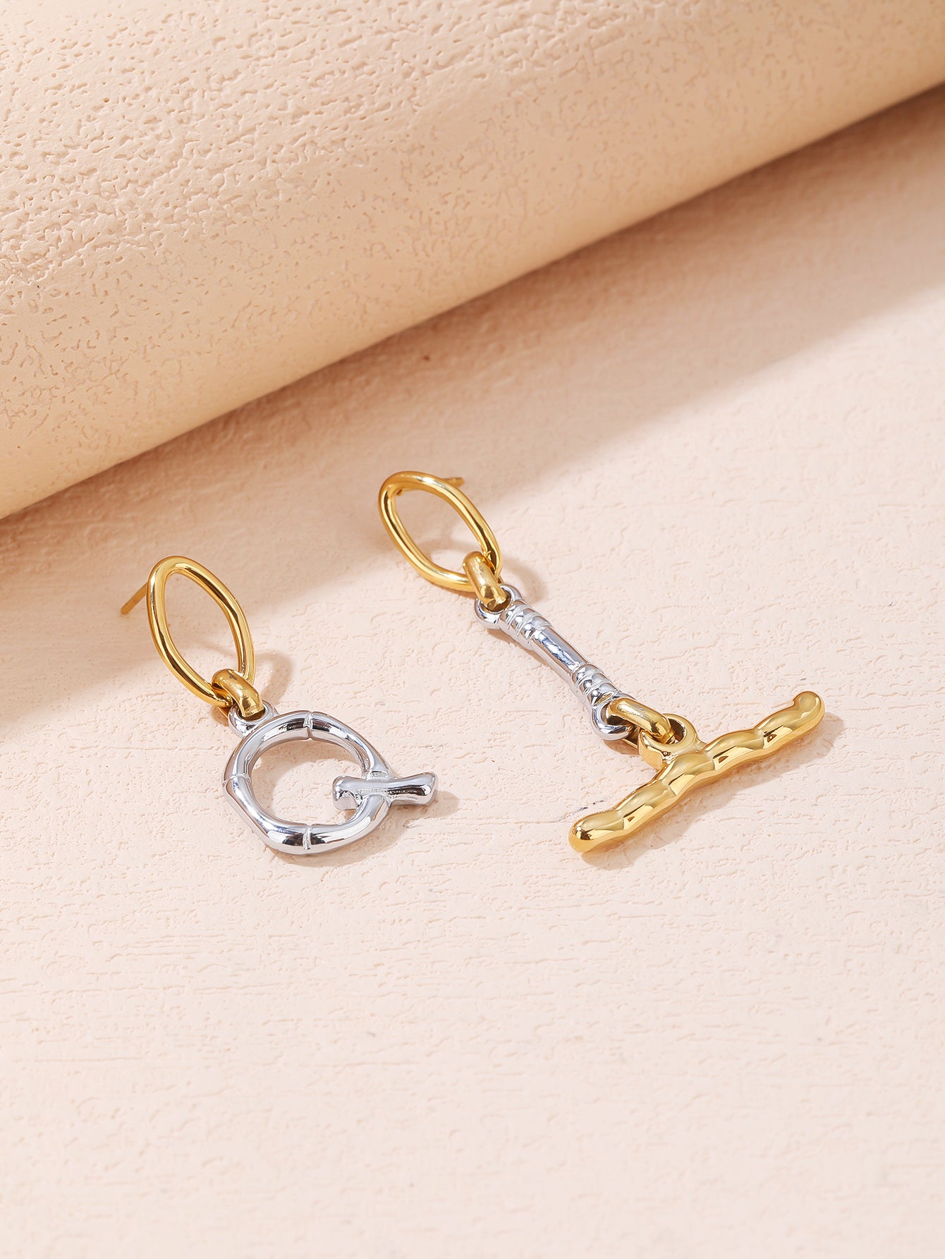 Two-Tone Gold and Silver Mismatched Chain Link Drop Earrings - Modern Mixed-Metal Dangles