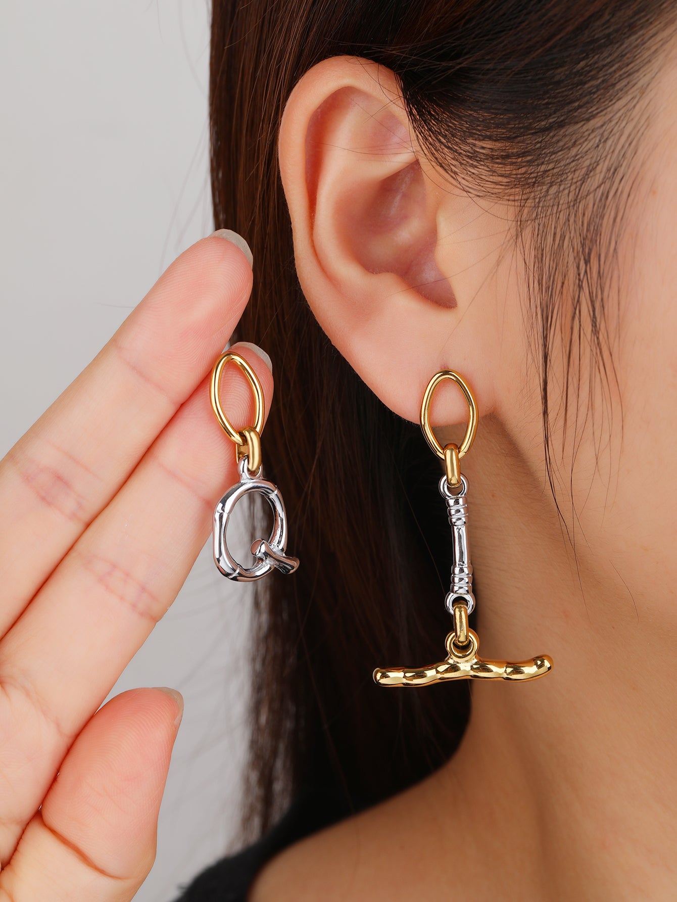Two-Tone Gold and Silver Mismatched Chain Link Drop Earrings - Modern Mixed-Metal Dangles