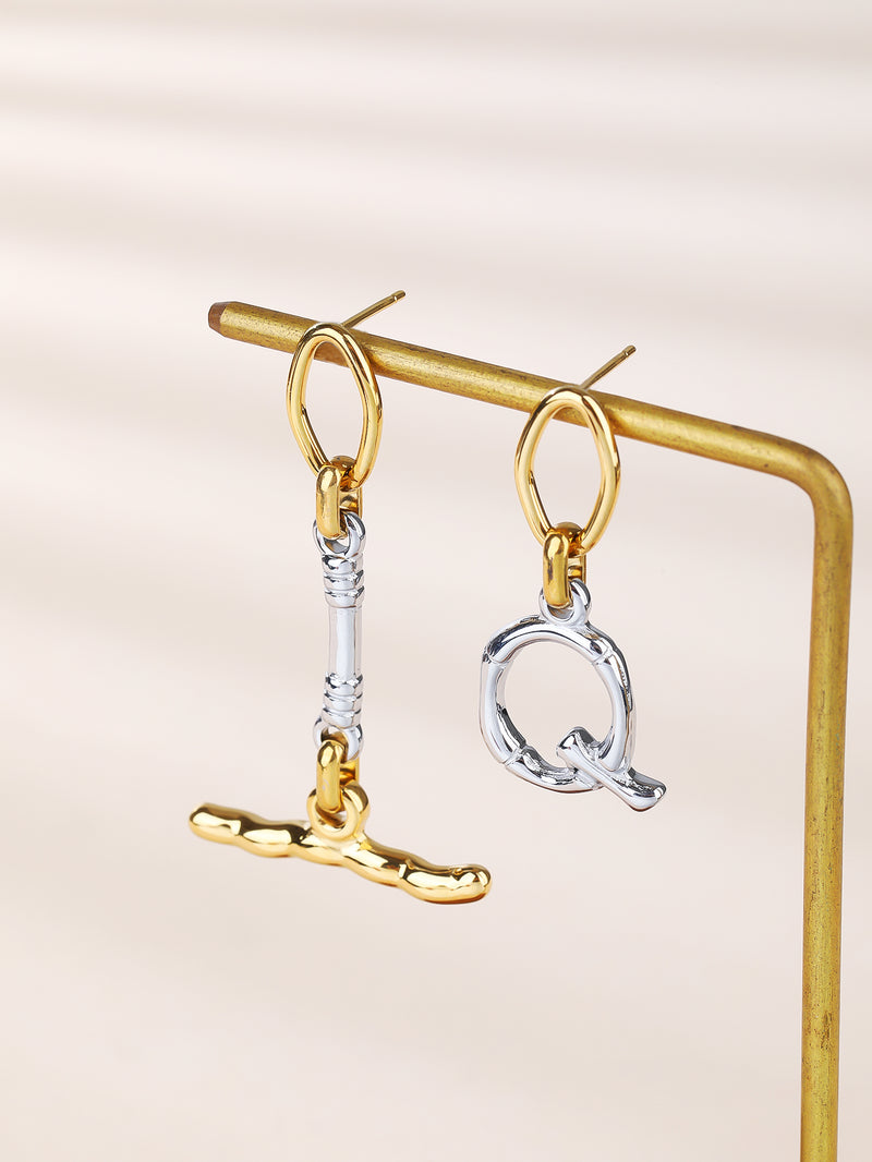 Two-Tone Gold and Silver Mismatched Chain Link Drop Earrings - Modern Mixed-Metal Dangles