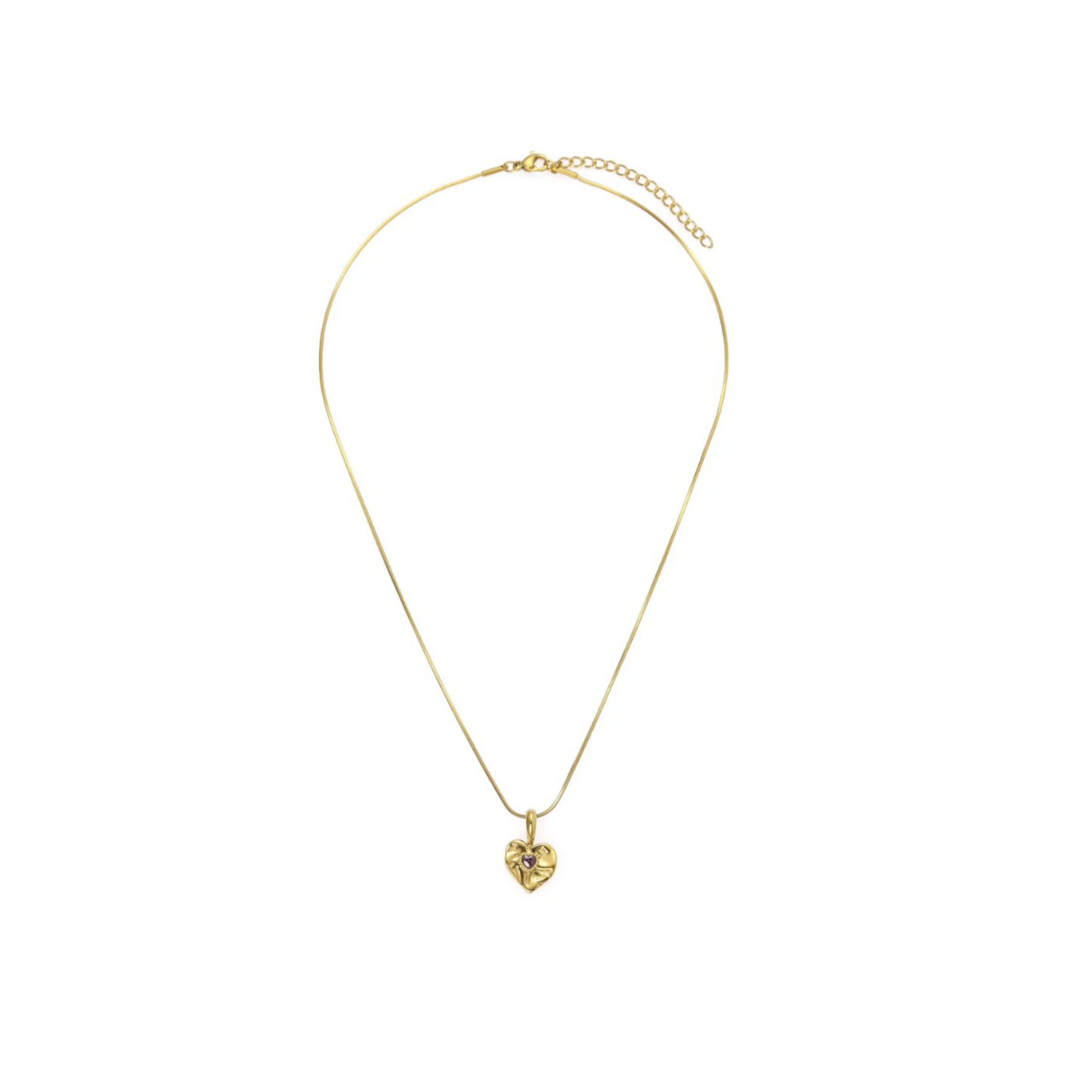 Gold Puffy Heart Pendant Necklace - Sculpted 3D Heart Statement Chain