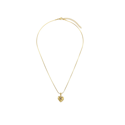 Gold Puffy Heart Pendant Necklace - Sculpted 3D Heart Statement Chain